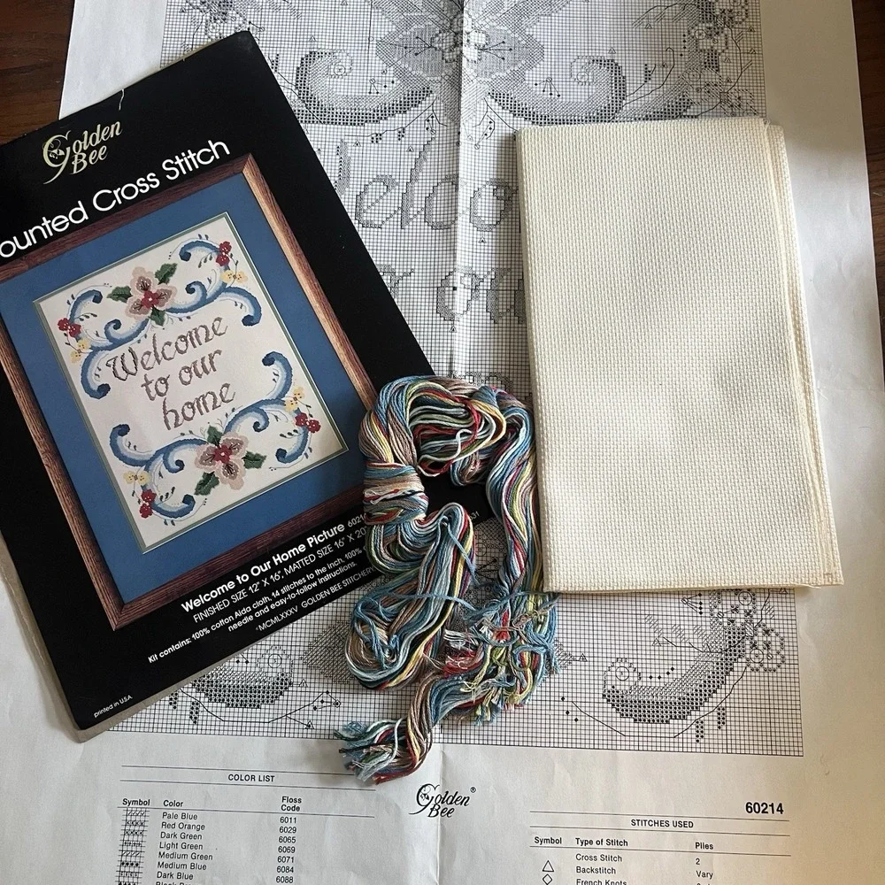 Vintage Golden Bee Welcome To Our Home Counted Cross Stitch Kit 60214